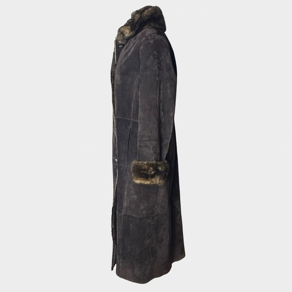 VTG Chocolate Brown Suede Leather Faux Fur Penny Lane Coat Medium Petite 70s - Picture 9 of 15